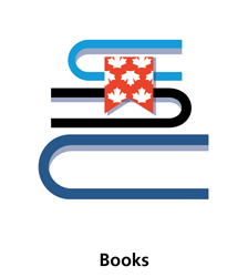 Canada 150 Eh to Zed books stylized graphic of a stack of books